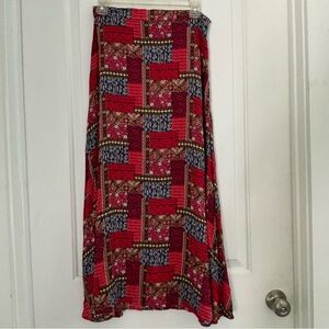 Forever 21 Red Patchwork Print Bohemian Indie Flare Skirt